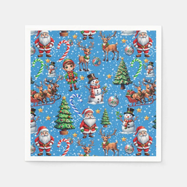 Servilleta De Papel Blue Background Christmas Decorative Pattern (Anverso)