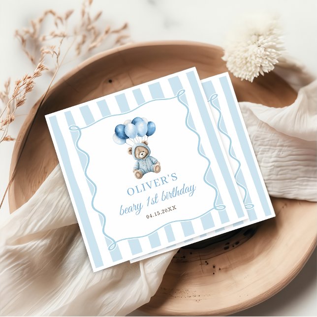 Servilleta De Papel Blue Balloons Teddy Bear Birthday Paper Napkin (Subido por el creador)