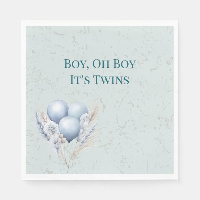 Servilleta De Papel Blue Balloons Twin Boys Baby Shower (Anverso)