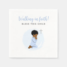 Servilleta De Papel Blue Baptism Napkins with Black Praying Baby