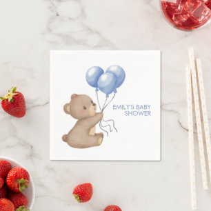 Servilleta De Papel Blue Bear Balloons Boy Baby Shower