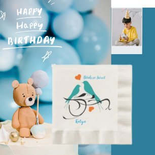 Servilleta De Papel Blue Bird acuarela y Naranja Heart Napkin