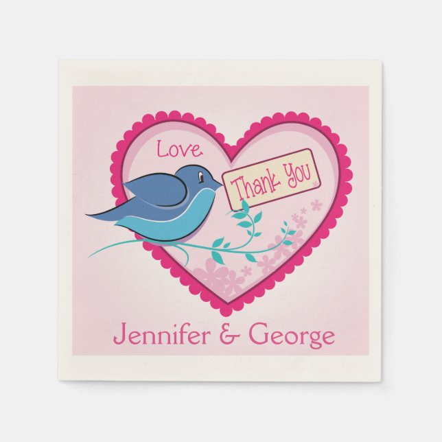 Servilleta De Papel Blue Bird Pink Gracias Floral Heart Napkins (Anverso)
