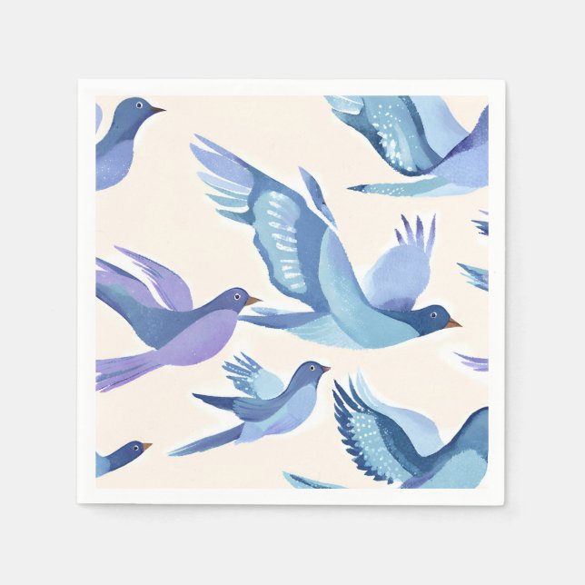 Servilleta De Papel Blue Birds Flying | Modern Watercolor (Anverso)