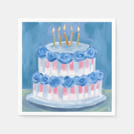 Servilleta De Papel Blue Birthday Cake Watercolor Celebration Party