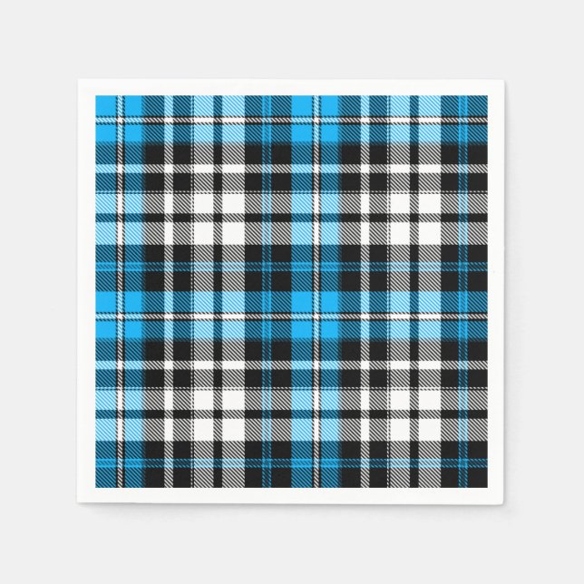 Servilleta De Papel Blue Black White Plaid Tartan Pattern Design  (Anverso)