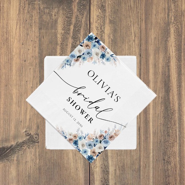 Servilleta De Papel Blue Boho Floral Bridal Shower Napkin (Subido por el creador)