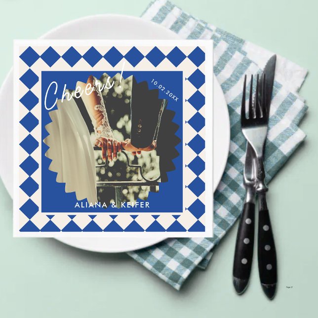 Servilleta De Papel Blue Bold Chequeos Retro Boda Foto Napkin (Subido por el creador)