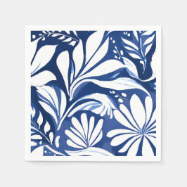 Servilleta De Papel Blue Botanical Watercolor Floral White Pattern