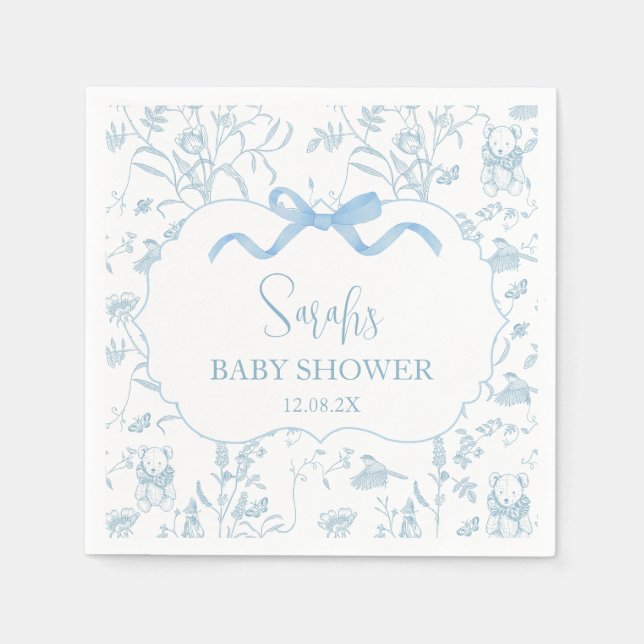 Servilleta De Papel Blue Bow Chinoiserie Baby Shower Boy (Anverso)