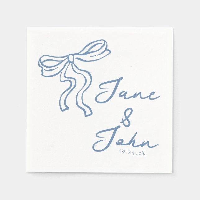 Servilleta De Papel Blue Bow Custom Wedding Cocktail Napkins (Anverso)