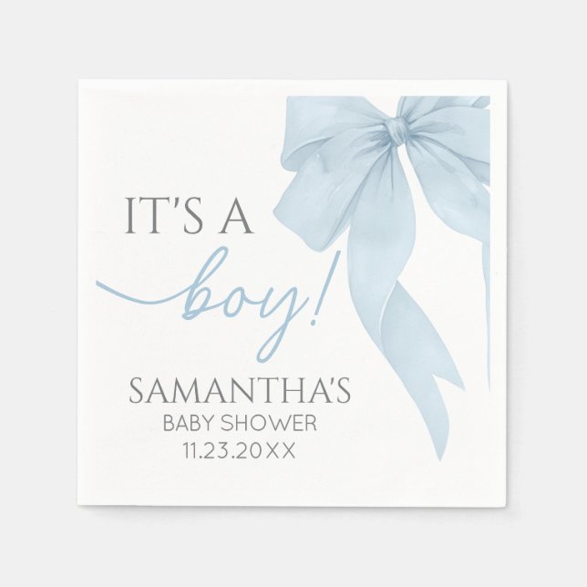 Servilleta De Papel Blue Bow Es Un Chico Baby Shower (Anverso)
