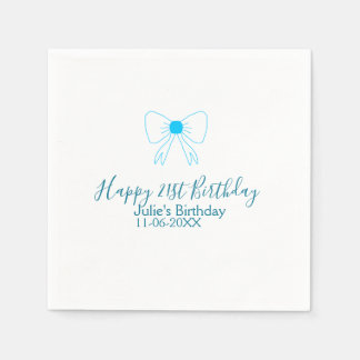 Servilleta De Papel Blue bow happy 21ᵉʳ cumpleaños date