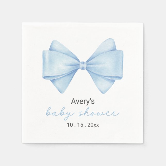 Servilleta De Papel Blue Bow Modern Boy Baby Shower Napkins (Anverso)
