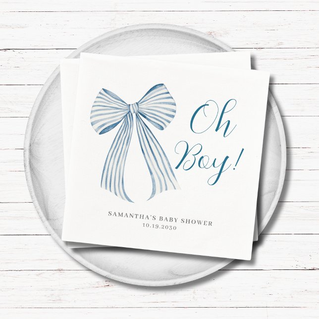 Servilleta De Papel Blue Bow Oh Boy Baby Shower personalizado (Subido por el creador)