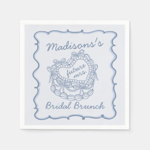 Servilleta De Papel Blue Bow Retro Heart Coquette Cake Bridal Brunch