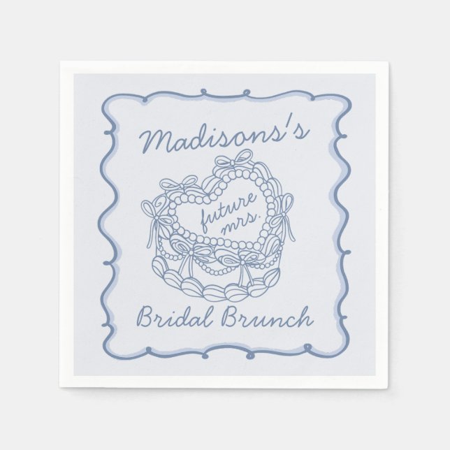 Servilleta De Papel Blue Bow Retro Heart Coquette Cake Bridal Brunch (Anverso)