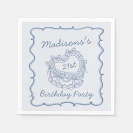 Servilleta De Papel Blue Bow Retro Heart Coquette Cake Cumpleaños