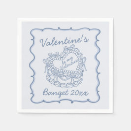 Servilleta De Papel Blue Bow Retro Heart Coquette Cake Valentines