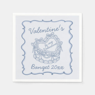 Servilleta De Papel Blue Bow Retro Heart Coquette Cake Valentines