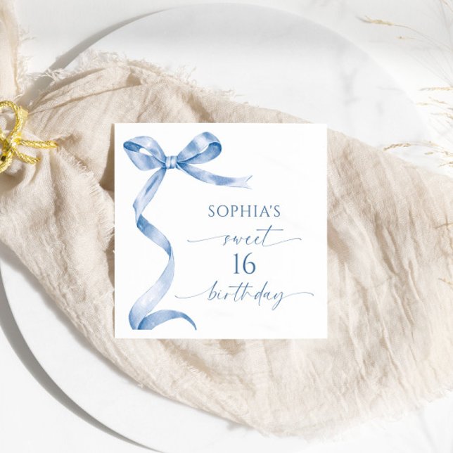 Servilleta De Papel Blue Bow Sweet 16 Birthday Party (Subido por el creador)
