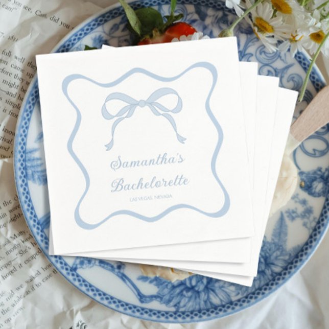 Servilleta De Papel Blue Bow Tying Knot Bachelorette Party (Subido por el creador)
