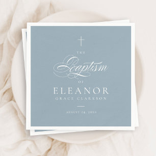 Servilleta De Papel Blue Boy Elegant Cross Script Caligrafía Bautismo