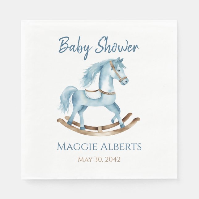 Servilleta De Papel Blue Boy Rocking Horse Baby Shower   (Anverso)