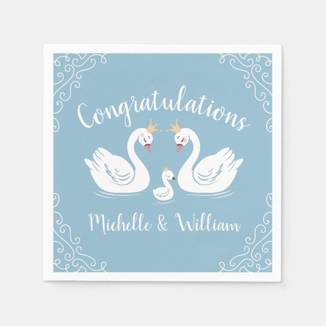 Servilleta De Papel Blue Boy Swan Baby Shower (Anverso)