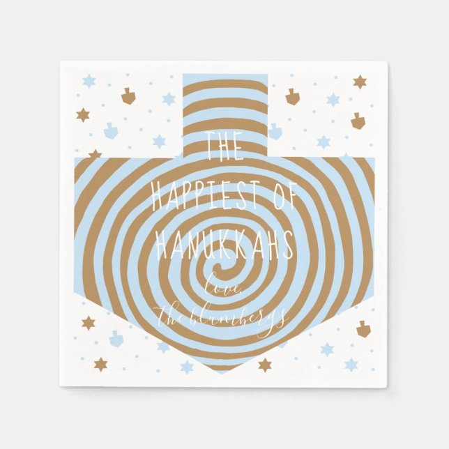 Servilleta De Papel Blue Brown Hanukkah Swirl Dreidel (Anverso)