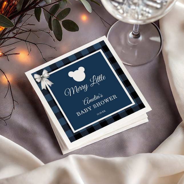Servilleta De Papel Blue Buffalo Plaid Bear Baby Shower Napkins (Subido por el creador)