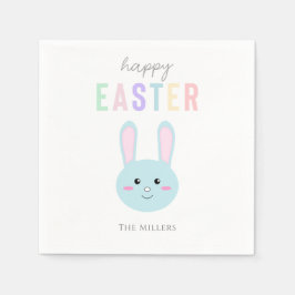 Servilleta De Papel Blue Bunny Happy Easter Cute Kawaii Simple