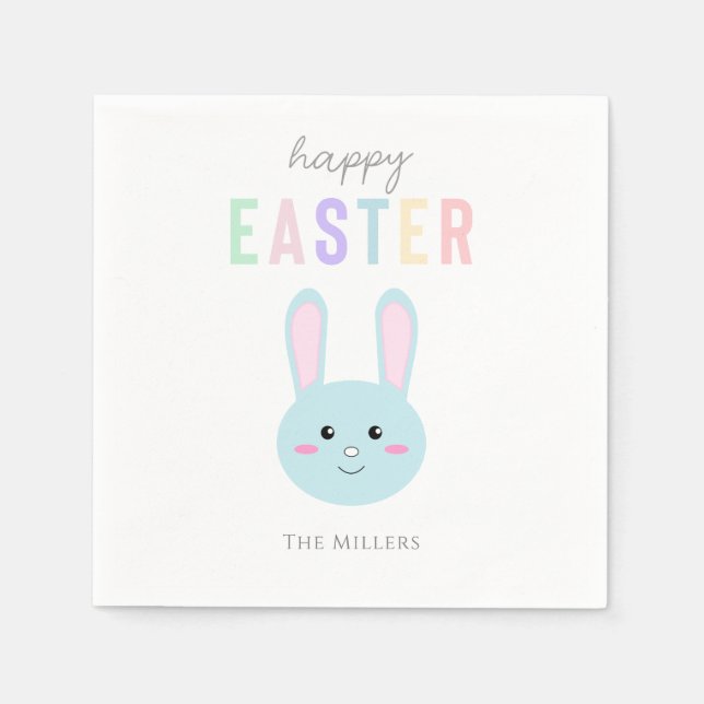 Servilleta De Papel Blue Bunny Happy Easter Cute Kawaii Simple (Anverso)