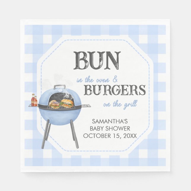 Servilleta De Papel Blue Burger BBQ Baby Shower (Anverso)