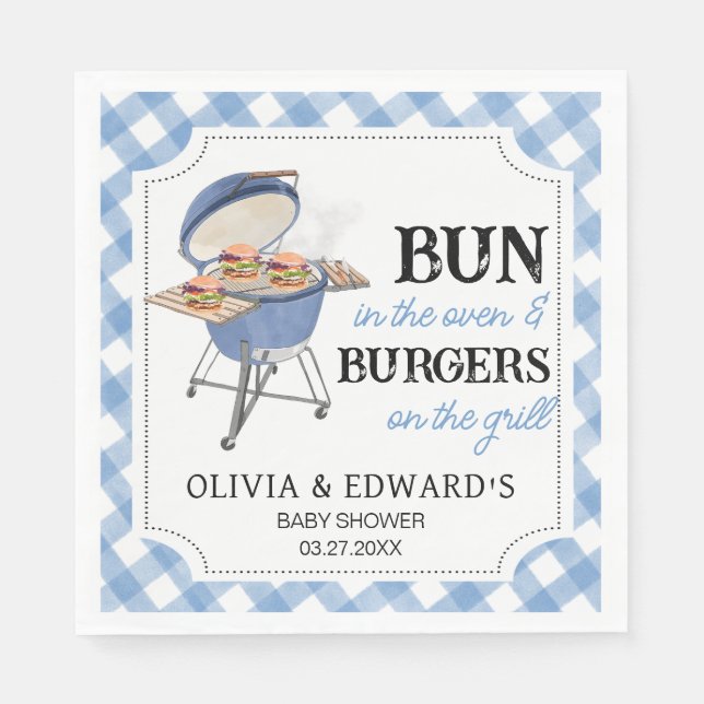Servilleta De Papel Blue Burger BBQ Baby Shower (Anverso)