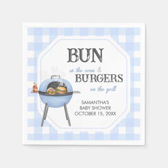 Servilleta De Papel Blue Burger BBQ Baby Shower (Anverso)
