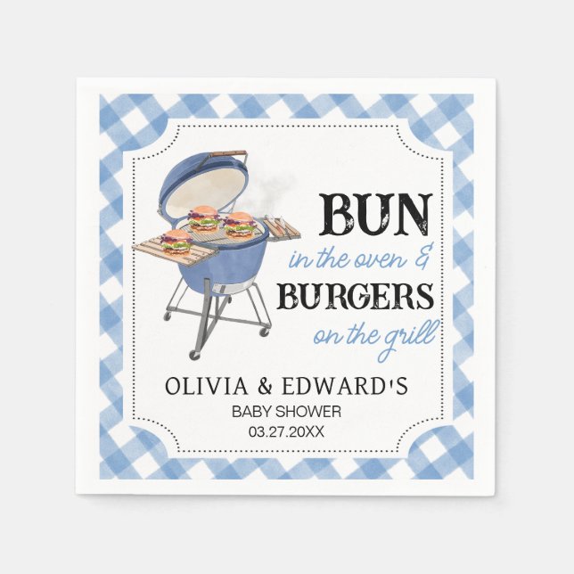 Servilleta De Papel Blue Burger BBQ Baby Shower (Anverso)