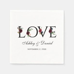 Servilleta De Papel Blue Burgundy Watercolor Floral Love Boda