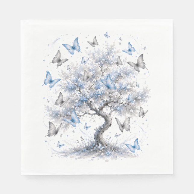 Servilleta De Papel Blue Butterfly Tree Lunch Napkins (Anverso)