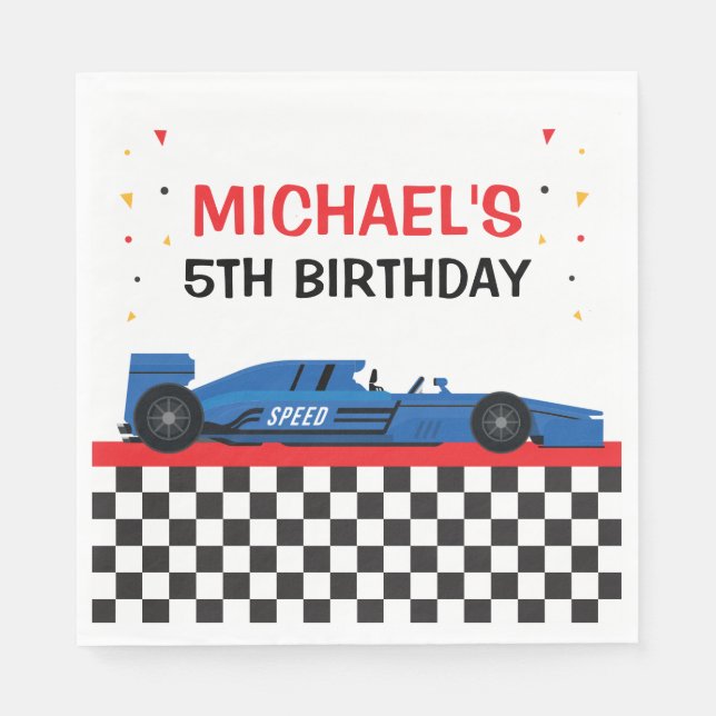 Servilleta De Papel Blue Car Racing Party (Anverso)