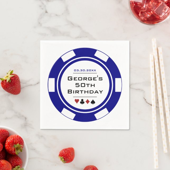 Servilleta De Papel Blue Casino Poker Chip Napkins de Cumpleaños (In situ)