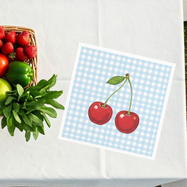 Servilleta De Papel Blue Checked Paper Plates with Cherries for Summer (Subido por el creador)