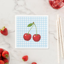 Blue Checked Paper Plates with Cherries for Summer