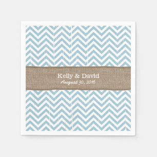 Servilleta De Papel Blue Chevron Stripes Burlap Ribbon Rústico Boda