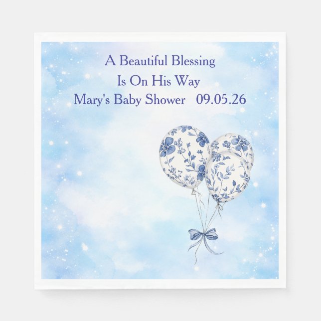 Servilleta De Papel Blue Chinoiserie Baby Shower Tableware Set (Anverso)