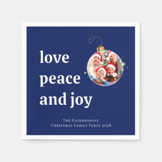 Servilleta De Papel Blue Christmas Family Photo Love Peace Joy 
