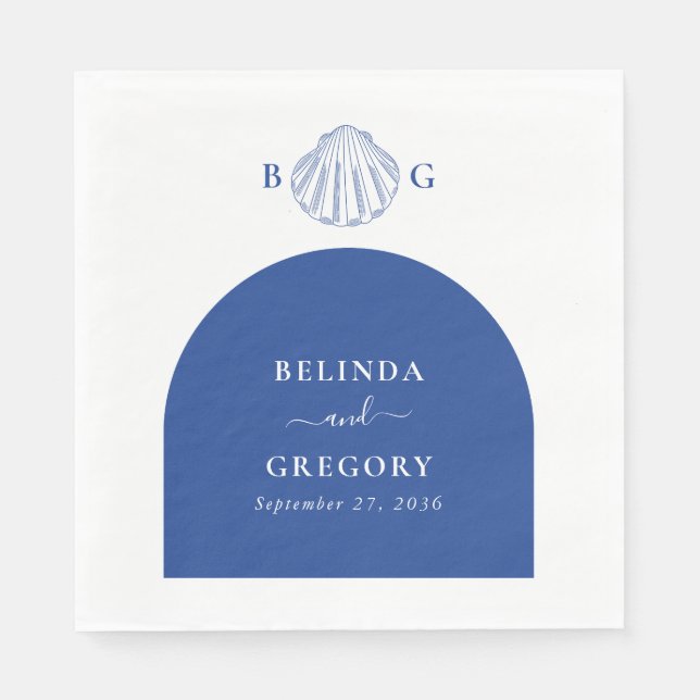 Servilleta De Papel Blue Clam Seashells Coastal Seaside Beach Wedding (Anverso)