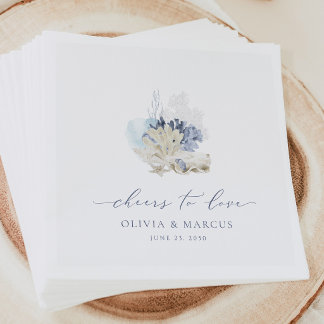 Servilleta De Papel Blue Coastal Wedding Napkins Beach Seashell