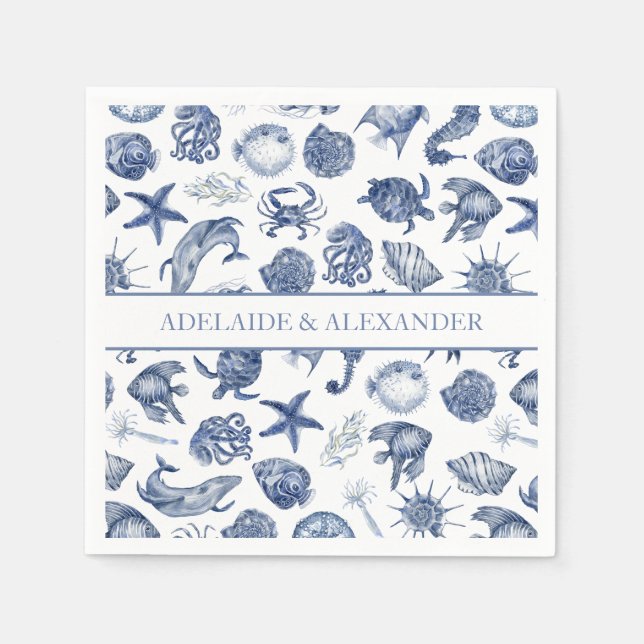 Servilleta De Papel Blue Coastal Wedding Paper Napkin (Anverso)