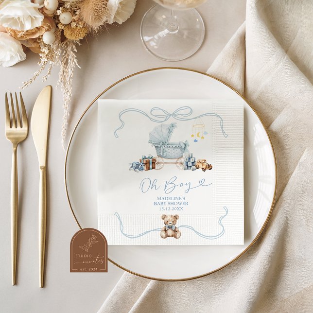 Servilleta De Papel Blue Coquette Carriage Baby Shower Paper Napkins (Subido por el creador)